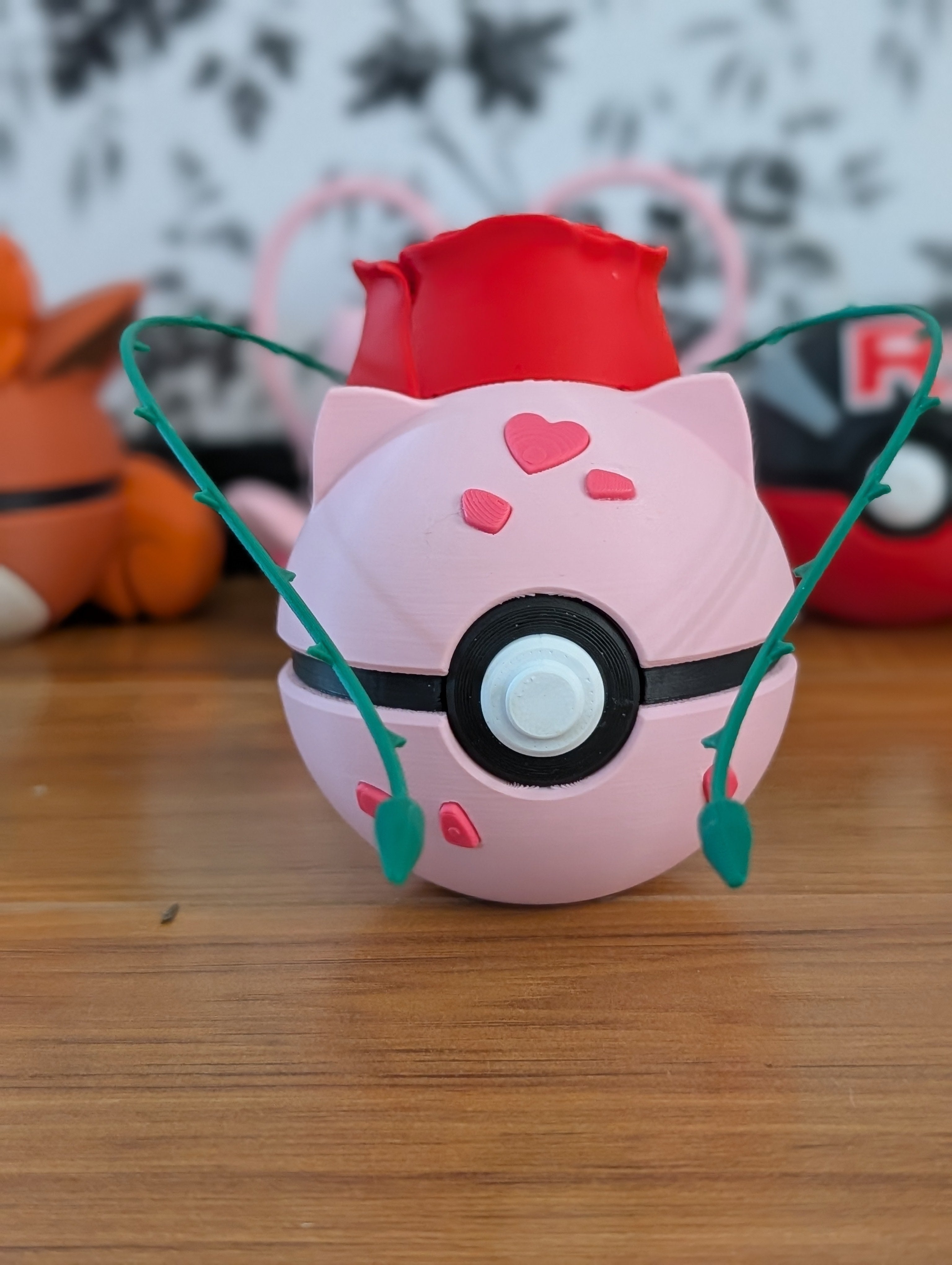 Pink Bulbasaur Variation with a Rose Flower and heart accents